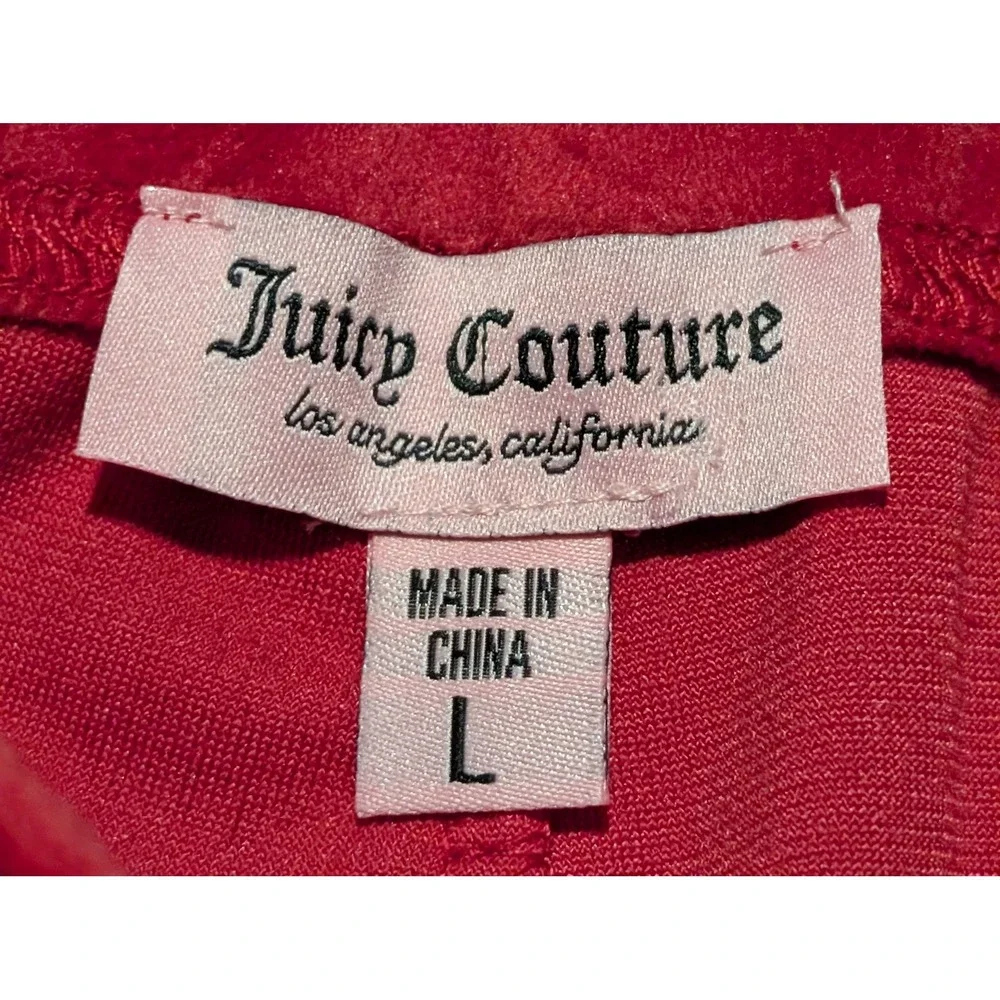 Juicy Couture Velour Tracksuit Set Red Rhinestone Crewneck Sweatshirt Pants‎ L - Picture 9 of 14